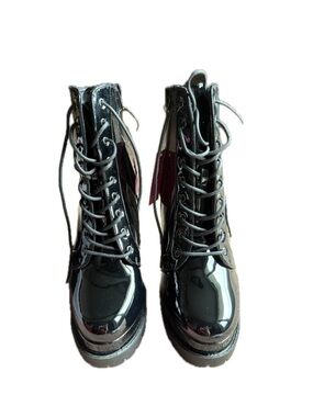 Fashion Nova Glossy Black Lace-Up Combat Boots
